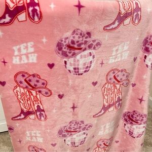 Rachel Roy Disco Cowgirl Pink Plush Throw Blanket 60x70 Boots Hat Western